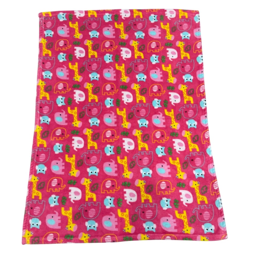 Baby Gear Pink Fleece Safari Animal Receiving Blanket Elephant Giraffe Owl